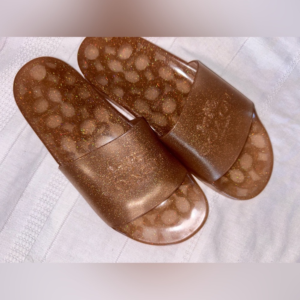 Coach Ulyssa Pool Slides, Dark Gold Glitter